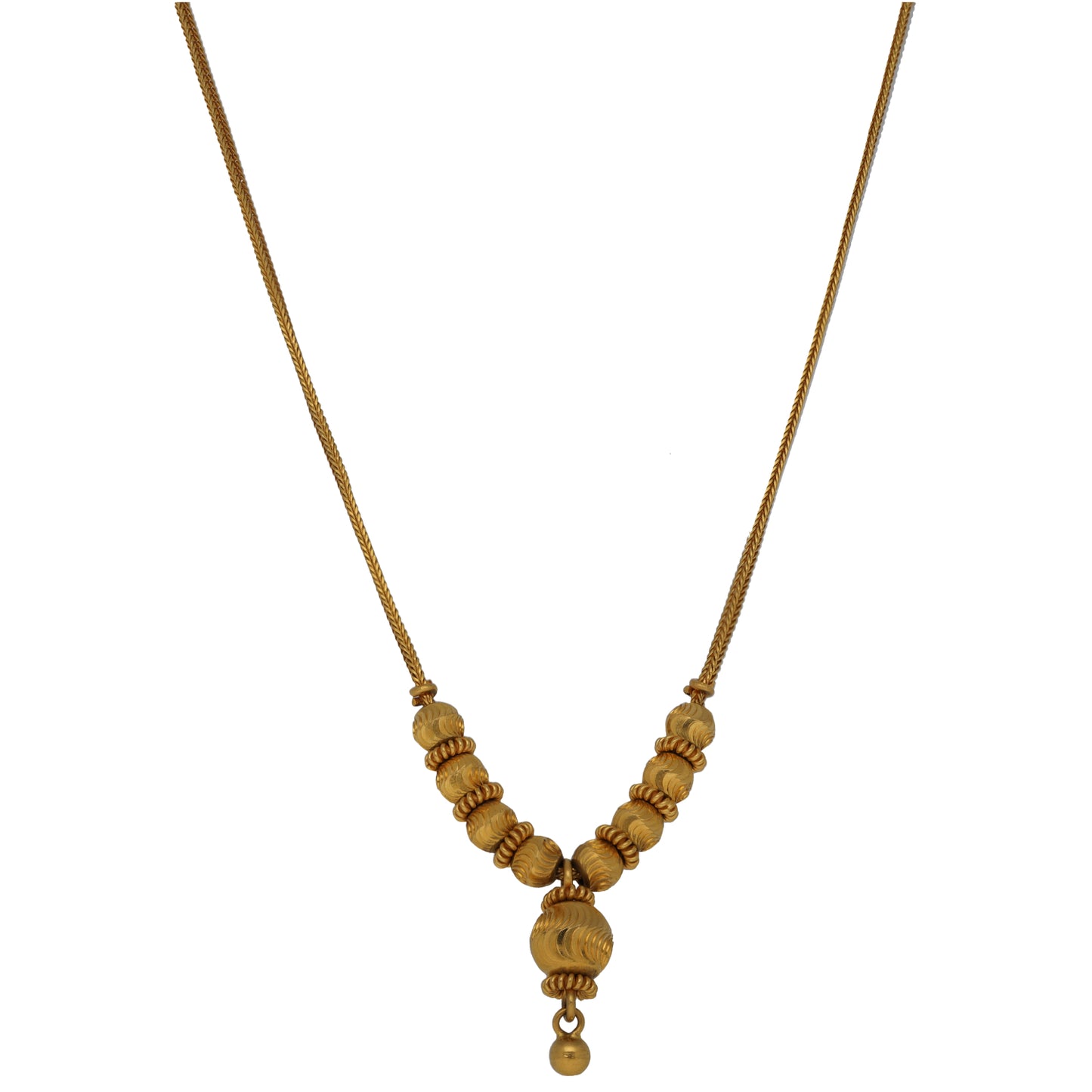Gold bead necklace with small dangling charm
