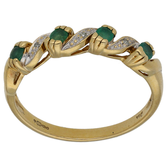 9ct Gold Emerald & 0.015ct Diamond Half Eternity Ring Size N
