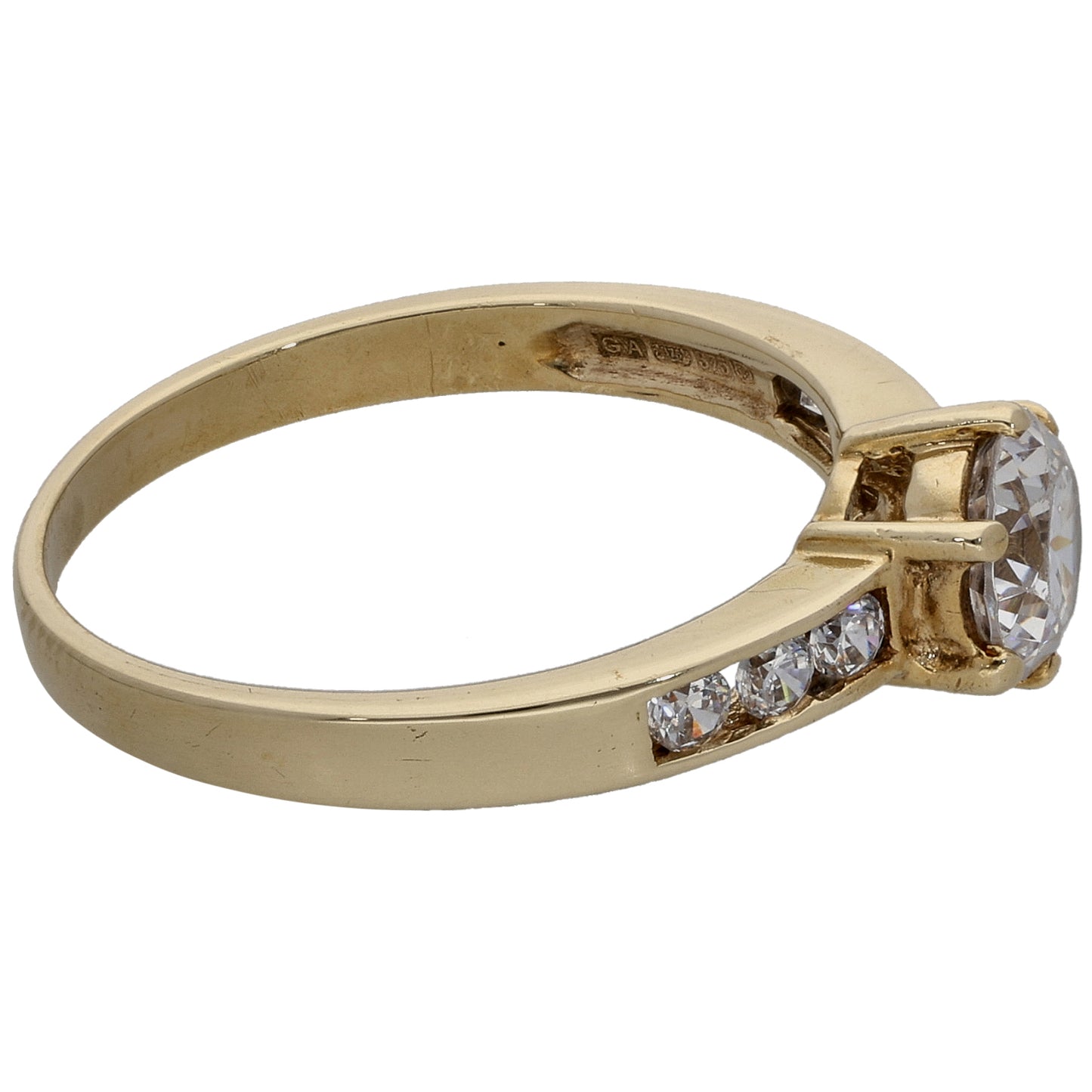 9ct Gold Cubic Zirconia Single Stone Ring with Accent Stones Size O
