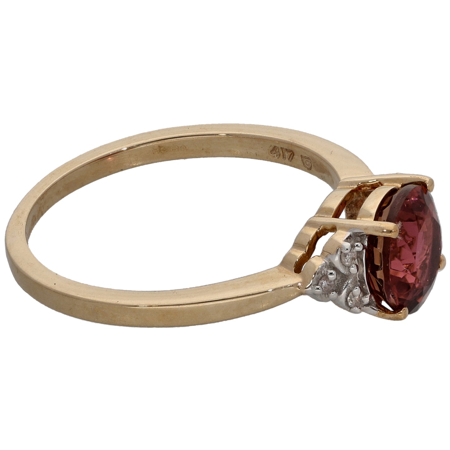 9ct Gold 0.06ct Diamond & Tourmaline Single Stone Ring with Accent Stones Size N