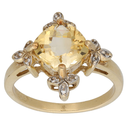 9ct Gold Citrine & Imitation Gems Dress/Cocktail Ring Size N
