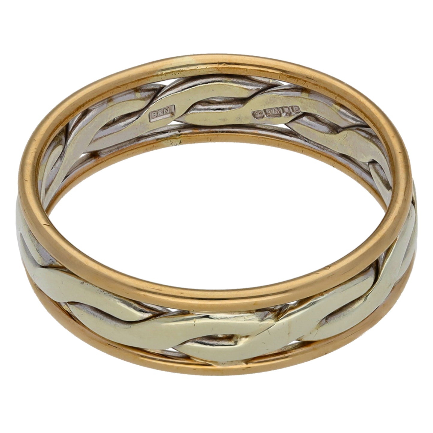 9ct Bi-Colour Gold Patterned Wedding Ring Size S