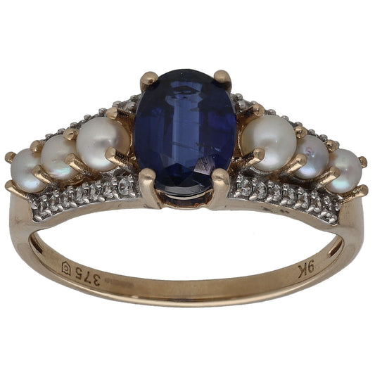 9ct Gold Kyanite, Cultured Pearl & Imitation Dress/Cocktail Ring Size S