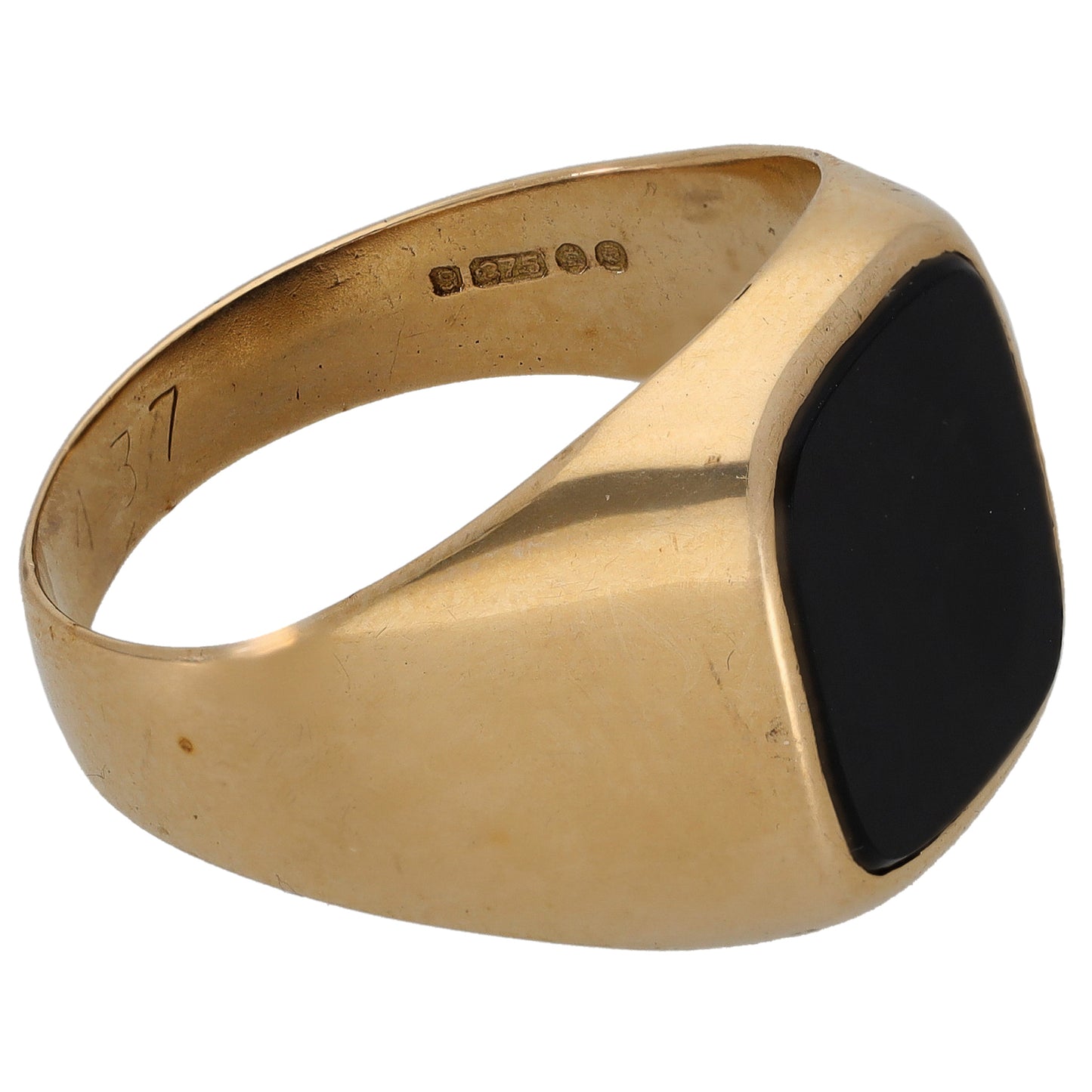 9ct Gold Onyx Plain Single Stone Signet Ring Size W