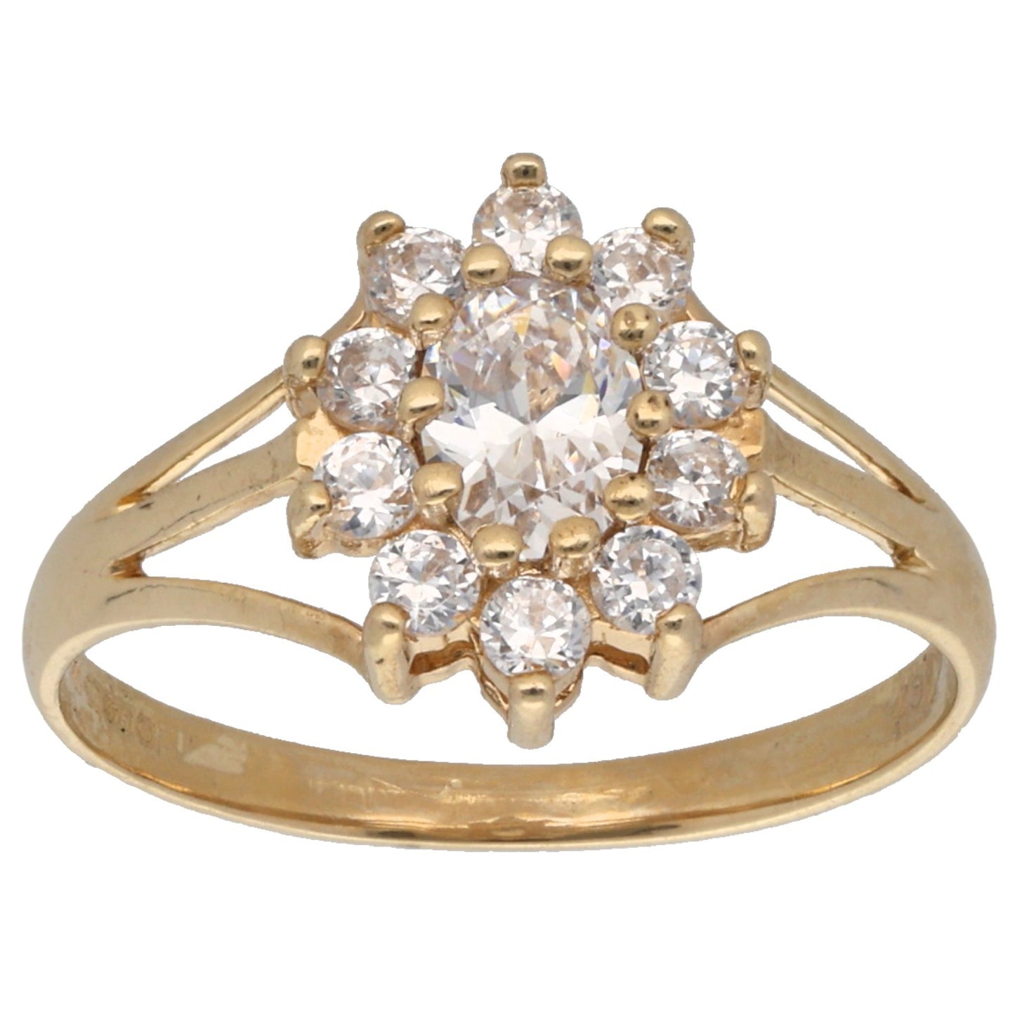 9ct Gold Cubic Zirconia Single Stone Ring With Accents Size L