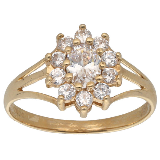 9ct Gold Cubic Zirconia Single Stone Ring With Accents Size L
