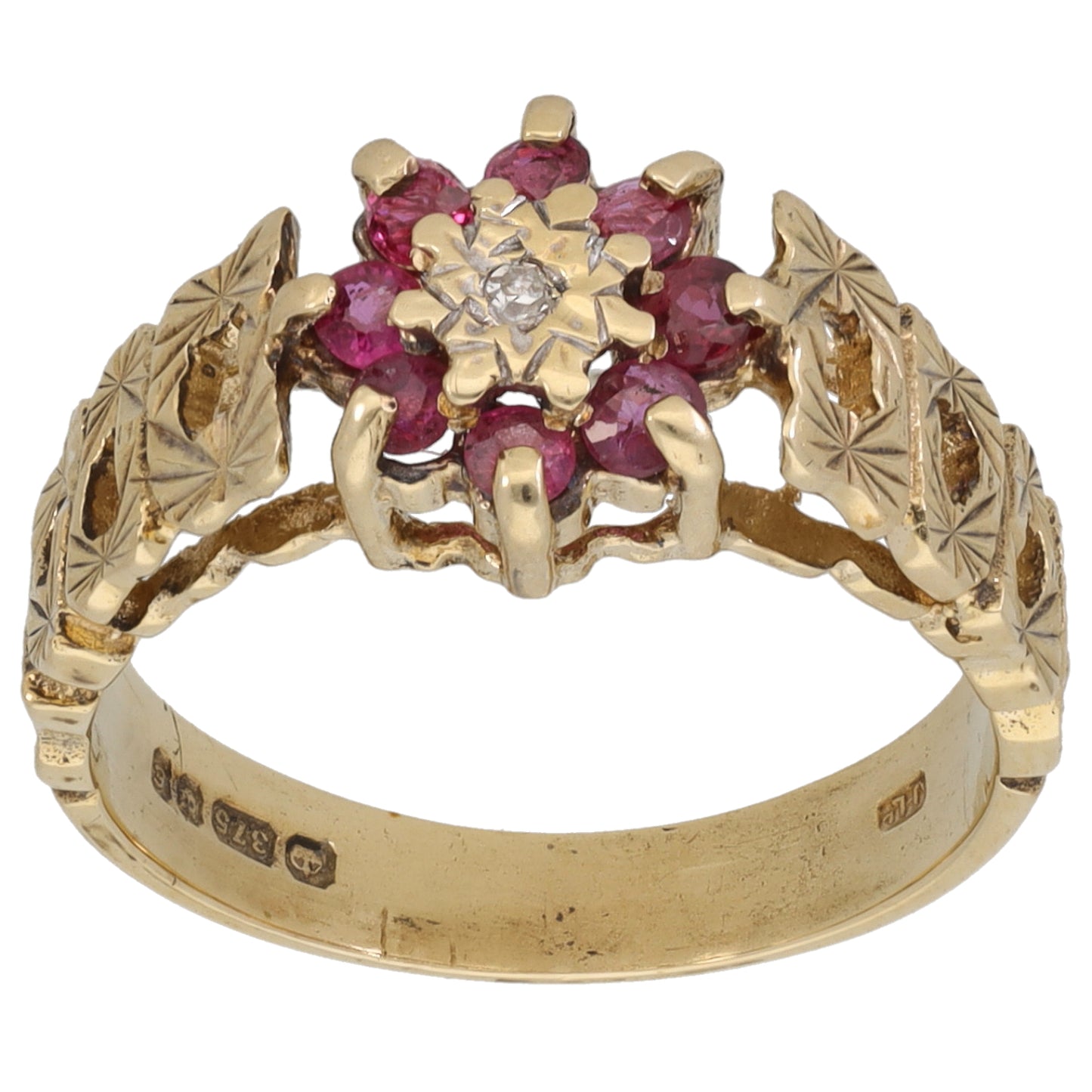 9ct Gold Ruby & 0.01ct Diamond Dress/Cocktail Ring Size K