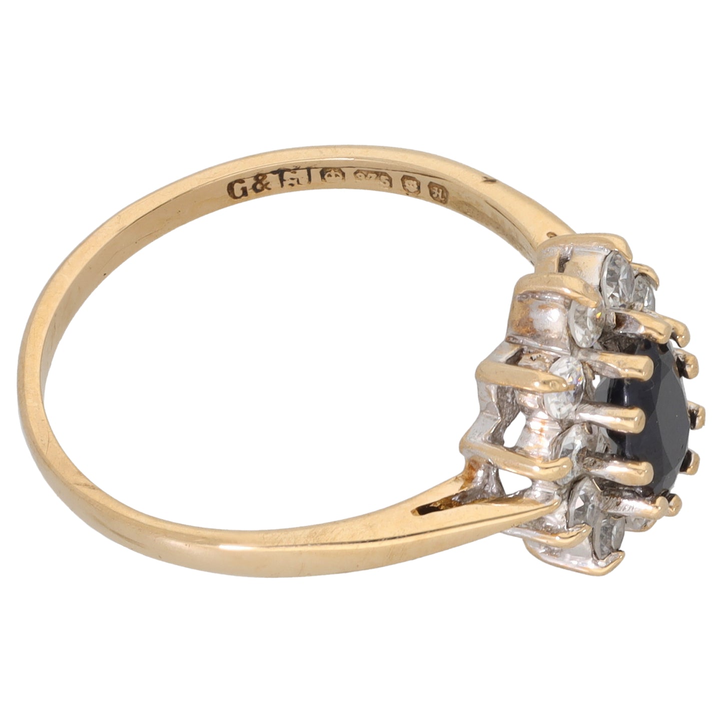 9ct Gold Sapphire & Cubic Zirconia Cluster Ring Size Q