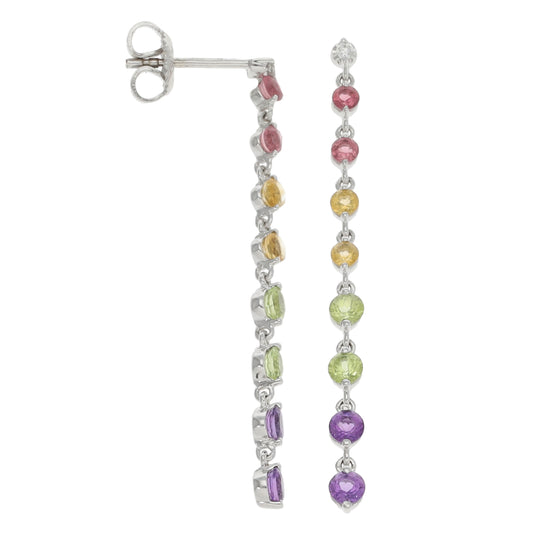 9ct White Gold 0.02ct Diamond, Tourmaline, Citrine, Peridot & Amethyst Drop Earrings