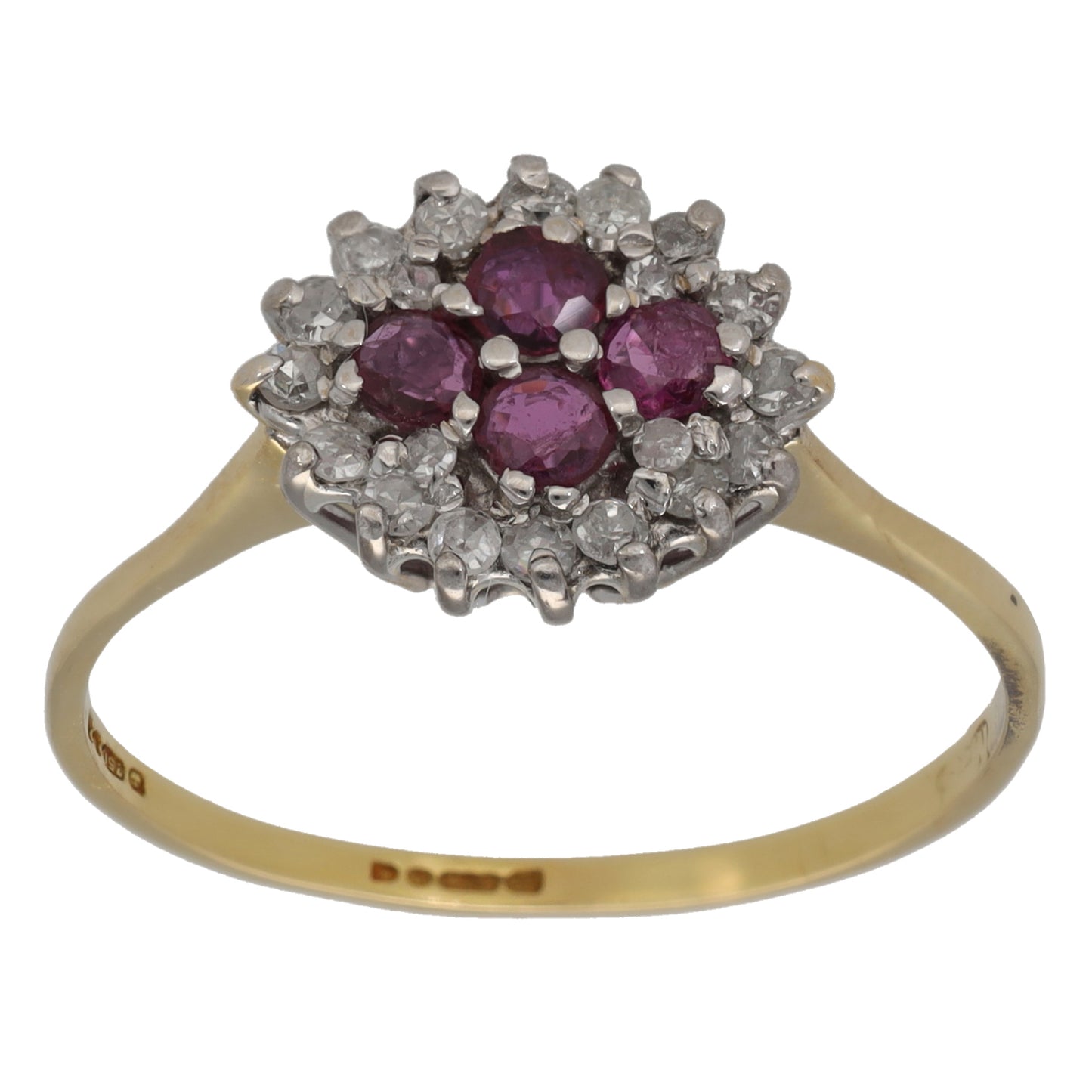 18ct Gold Ruby & 0.20ct Diamond Dress/Cocktail Ring Size T