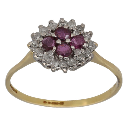 18ct Gold Ruby & 0.20ct Diamond Dress/Cocktail Ring Size T