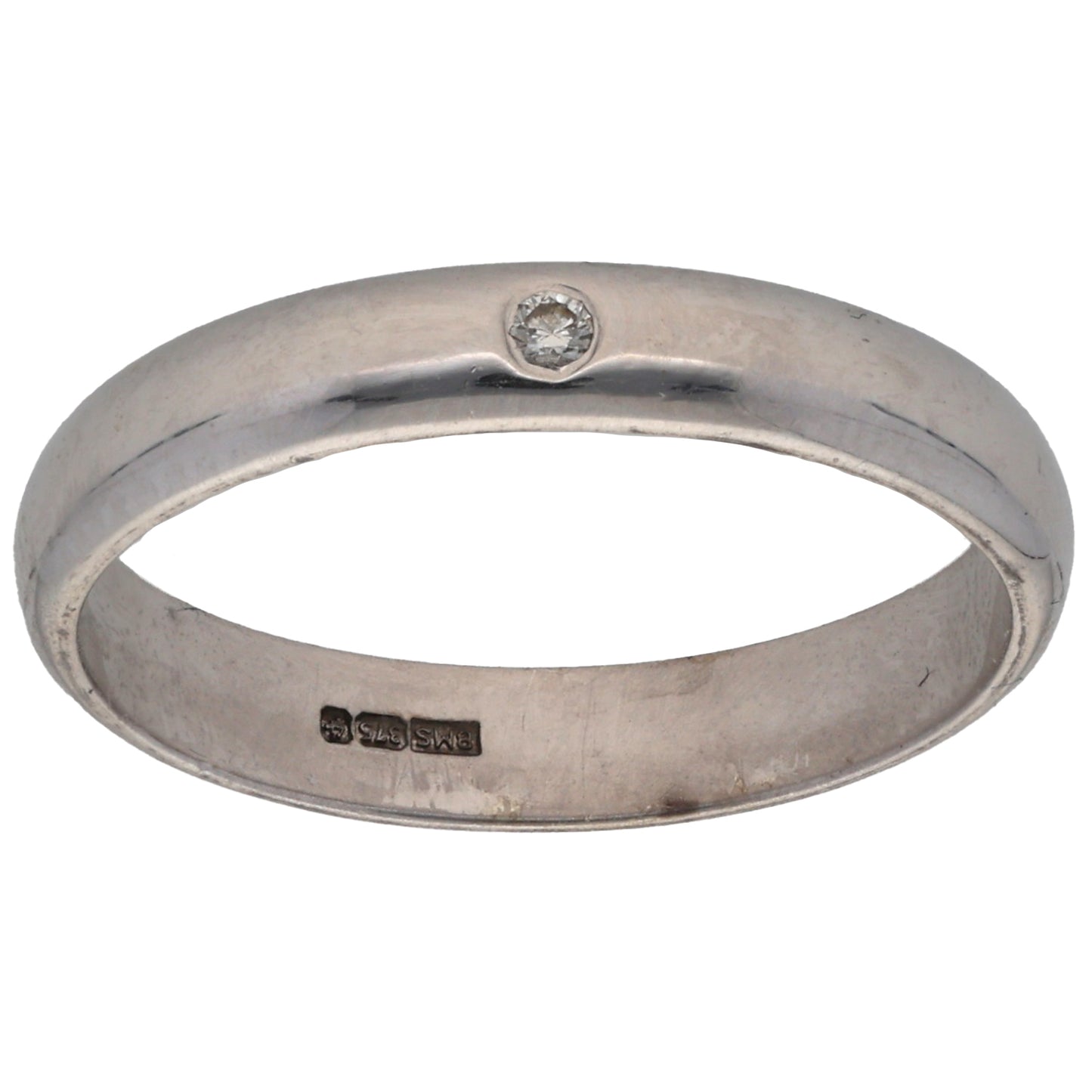9ct White Gold 0.01ct Diamond Plain Single Stone Wedding Ring Size L