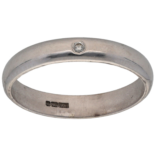 9ct White Gold 0.01ct Diamond Plain Single Stone Wedding Ring Size L
