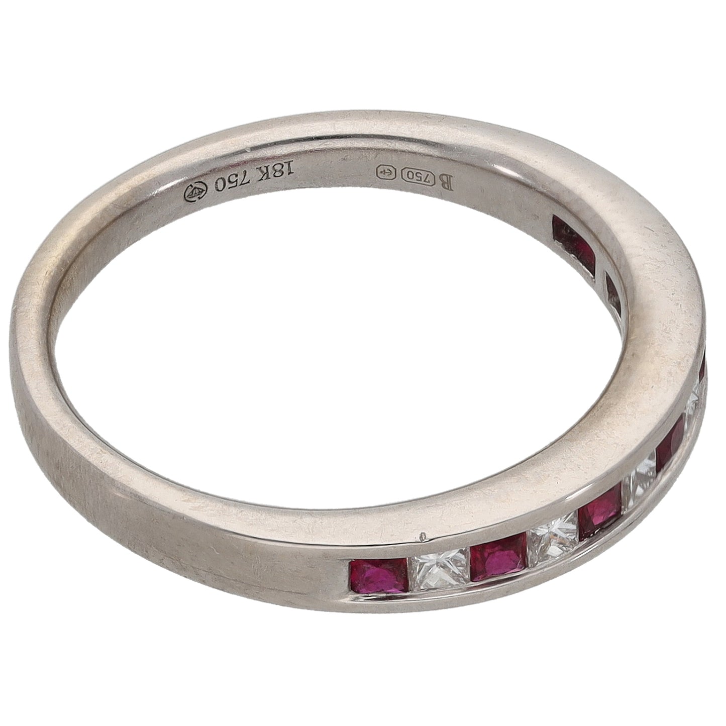 18ct White Gold 0.28ct Diamond & Ruby Half Eternity Ring Size P