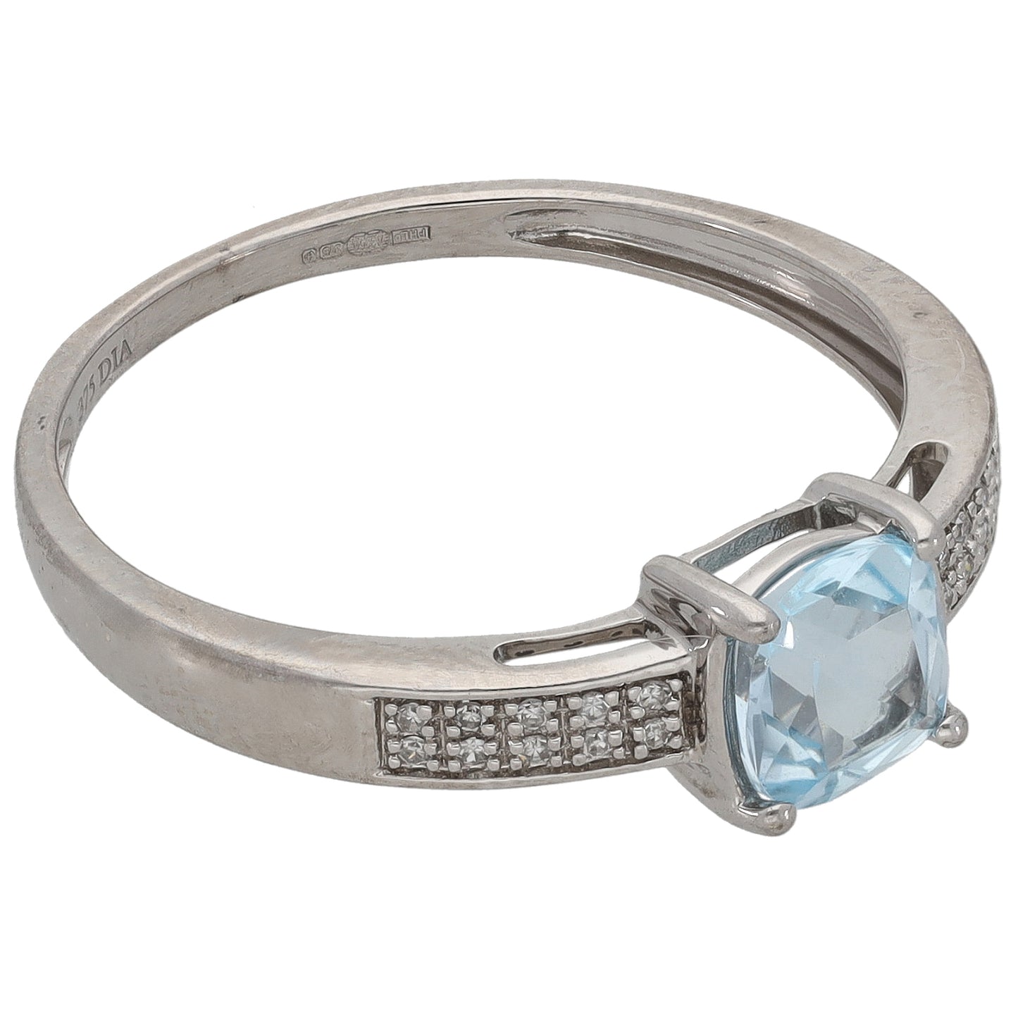 9ct White Gold 0.10ct Round Diamond Solitaire Ring With Accent Stones Size S