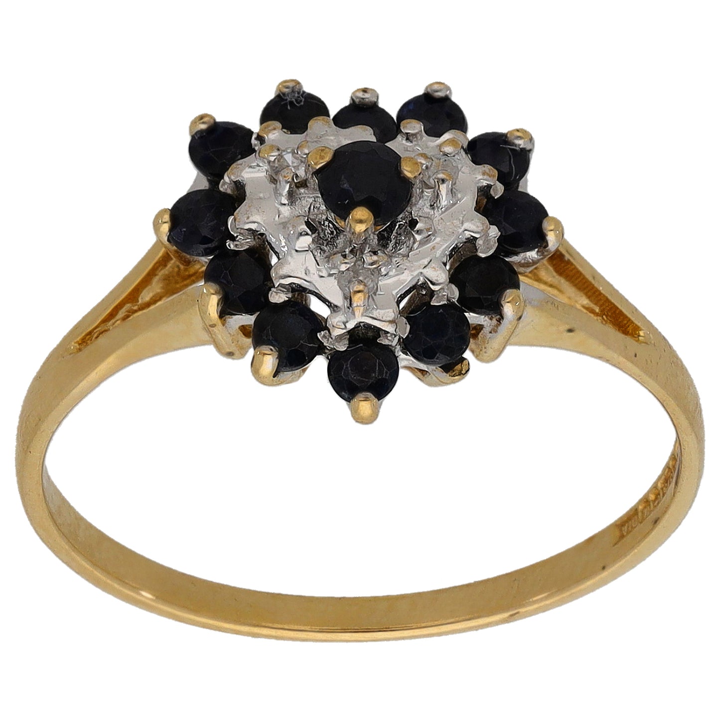 9ct Gold Sapphire & 0.015ct Diamond Dress/Cocktail Ring Size P