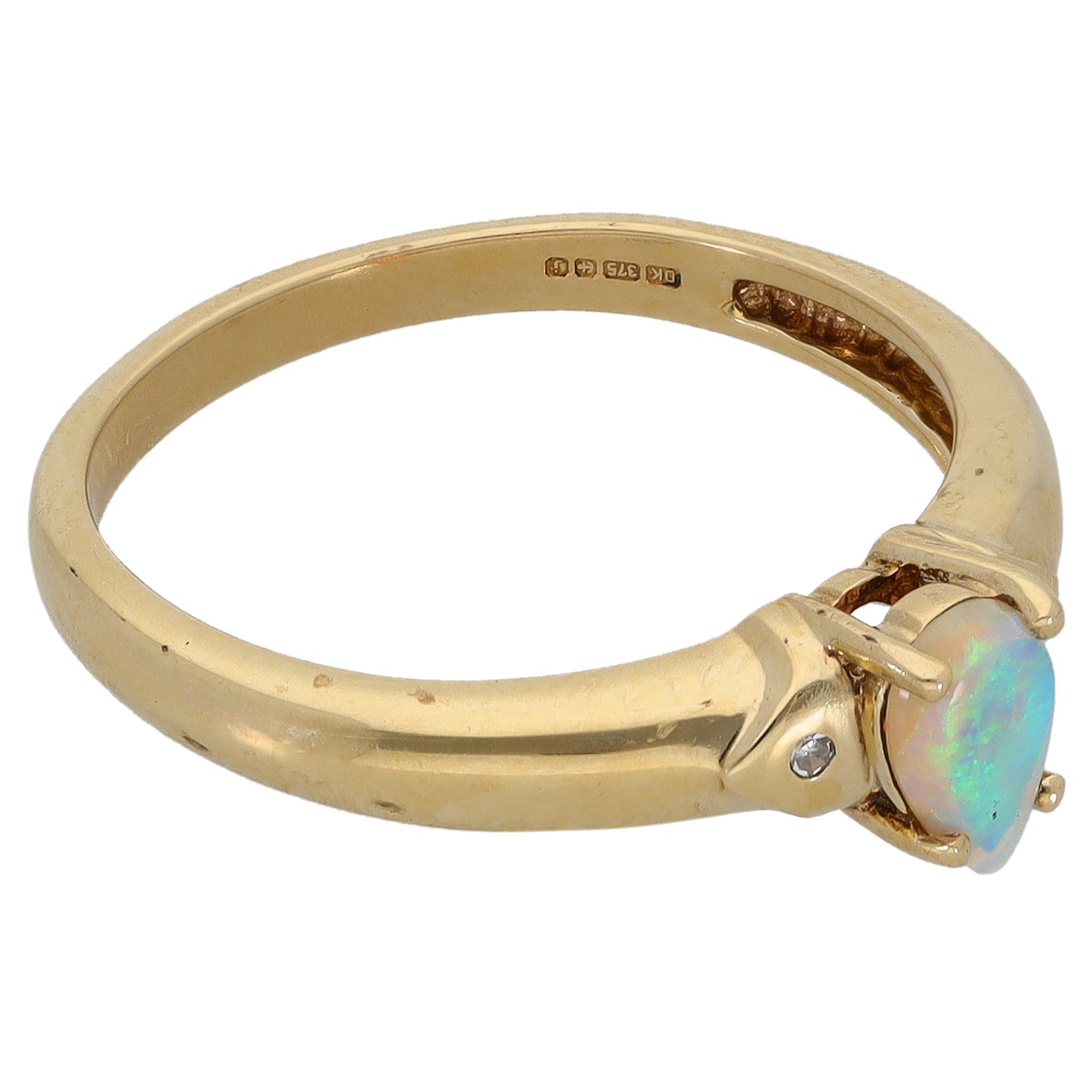 9ct Gold Opal & 0.01ct Diamond Dress/Cocktail Ring Size N