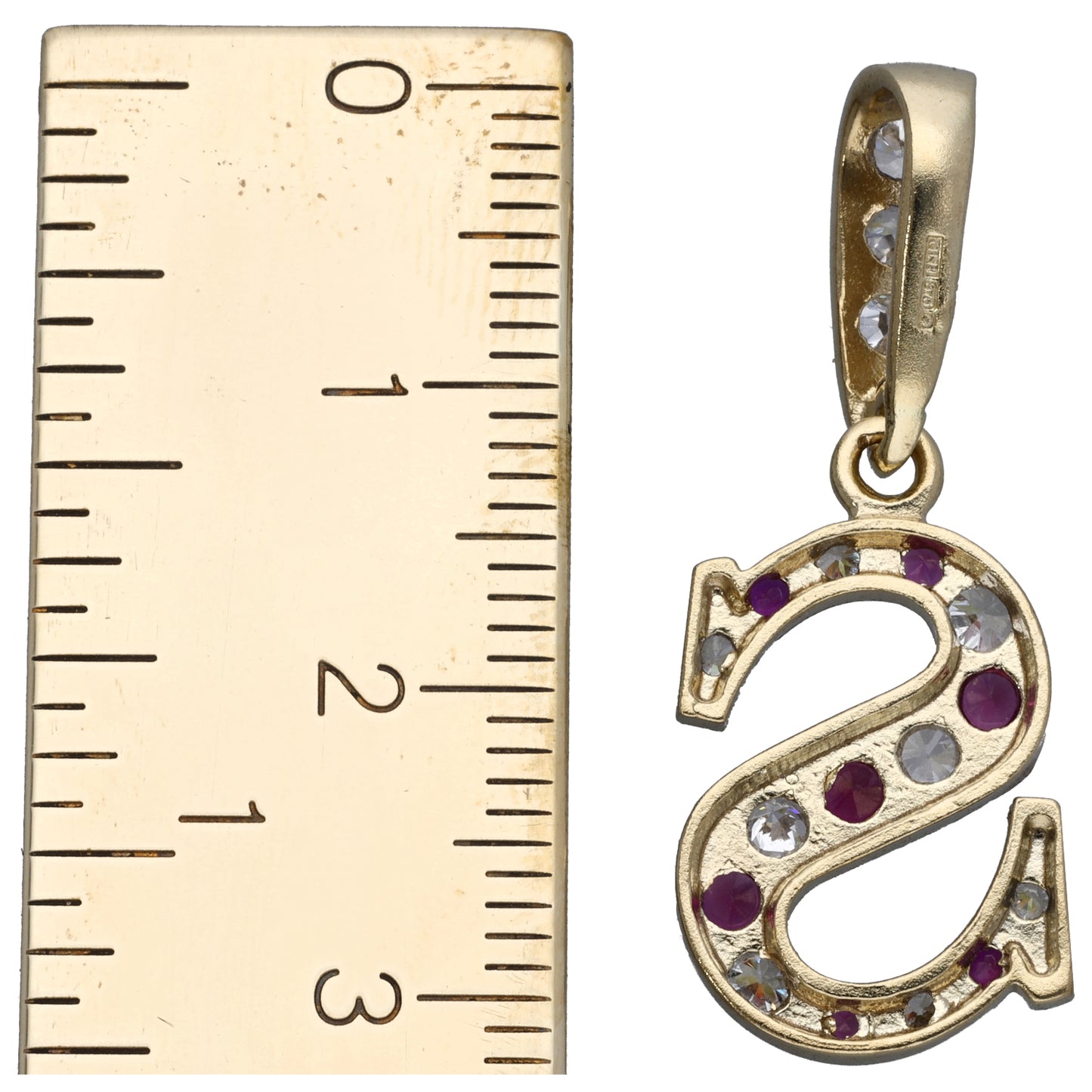 9ct Gold Ruby & Cubic Zirconia Initial S Pendant