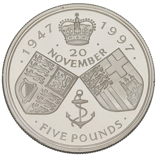 Sterling Silver Golden Wedding Anniversary Five Pounds Coin 1997