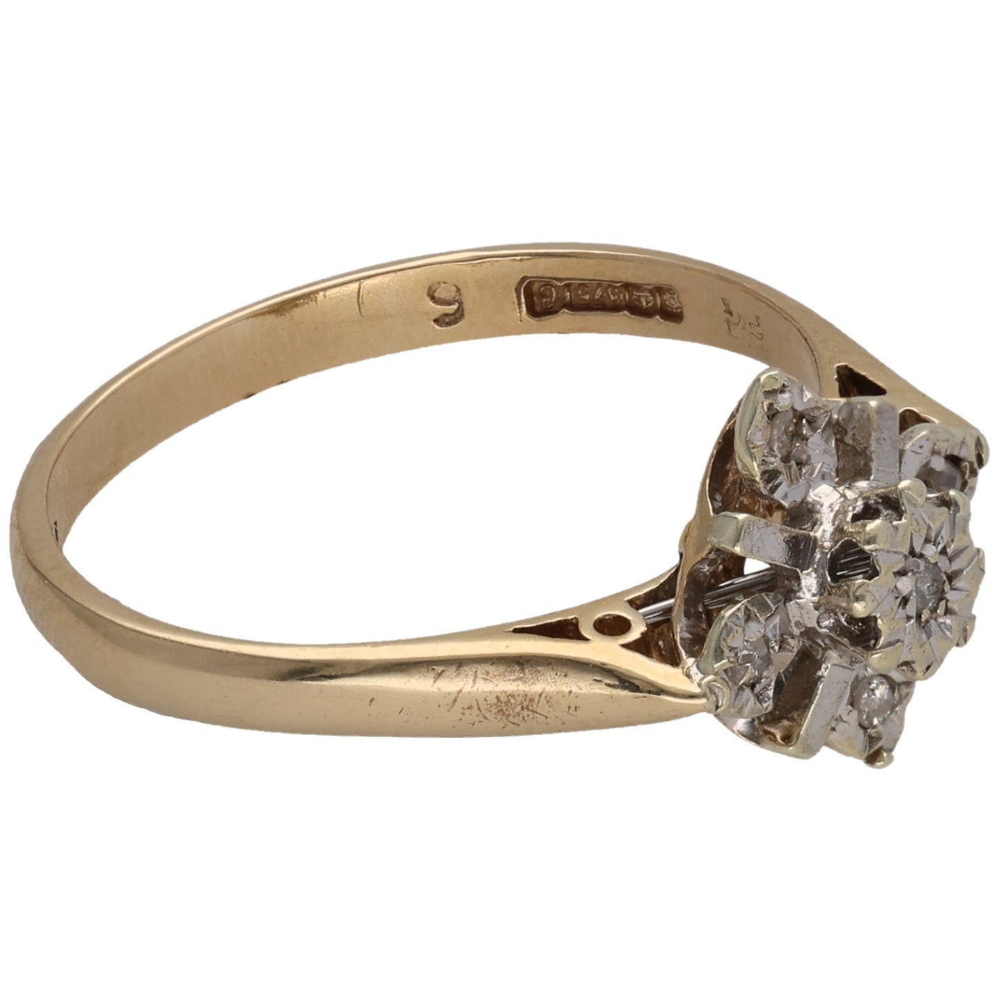 9ct Gold 0.03ct Diamond Cluster Ring Size N