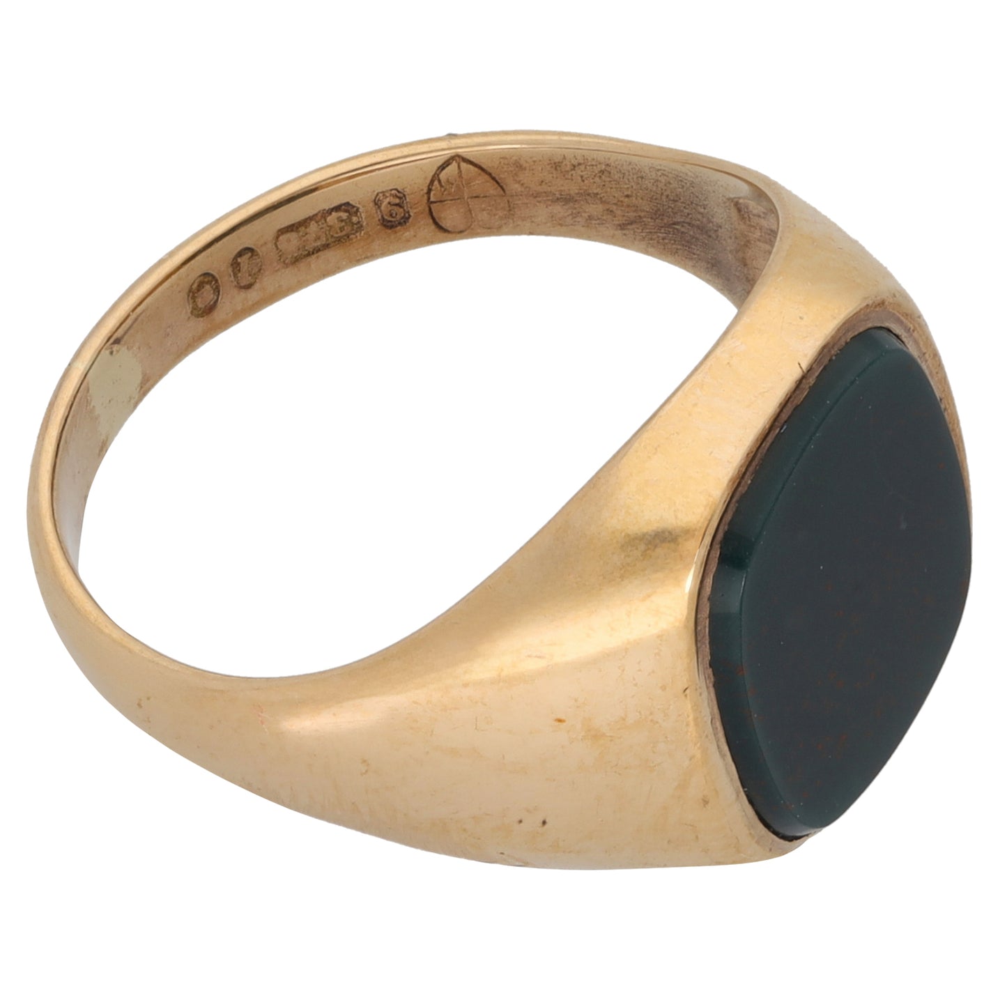 9ct Gold Bloodstone Plain Signet Ring Size P