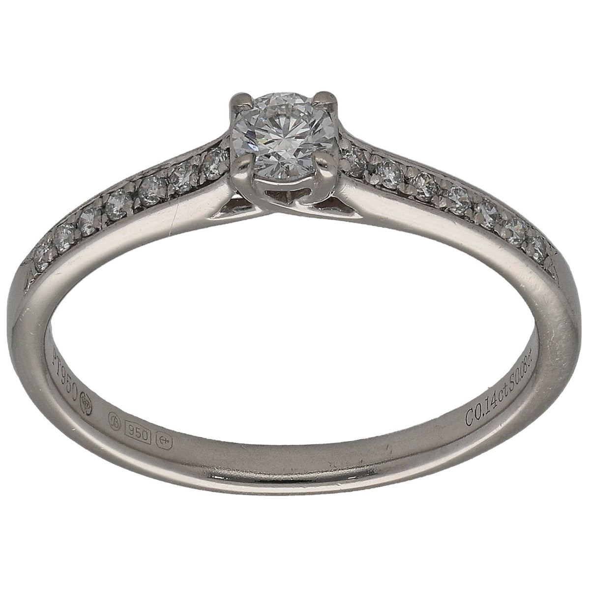 Platinum solitaire ring with round diamond and accent stones