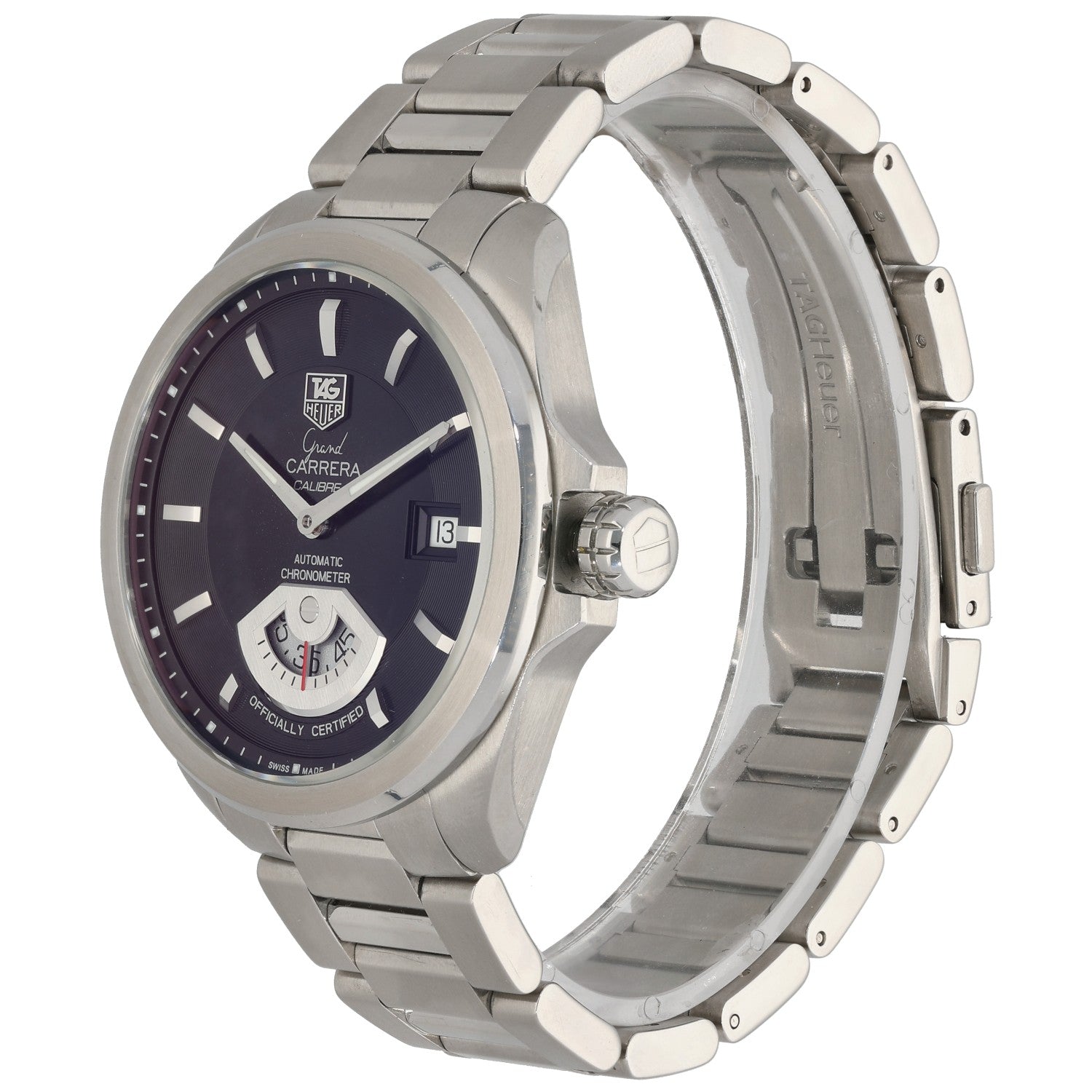Tag Heuer Grand Carrera WAV511A, Black Dial, Stainless Steel, Front Angle Image