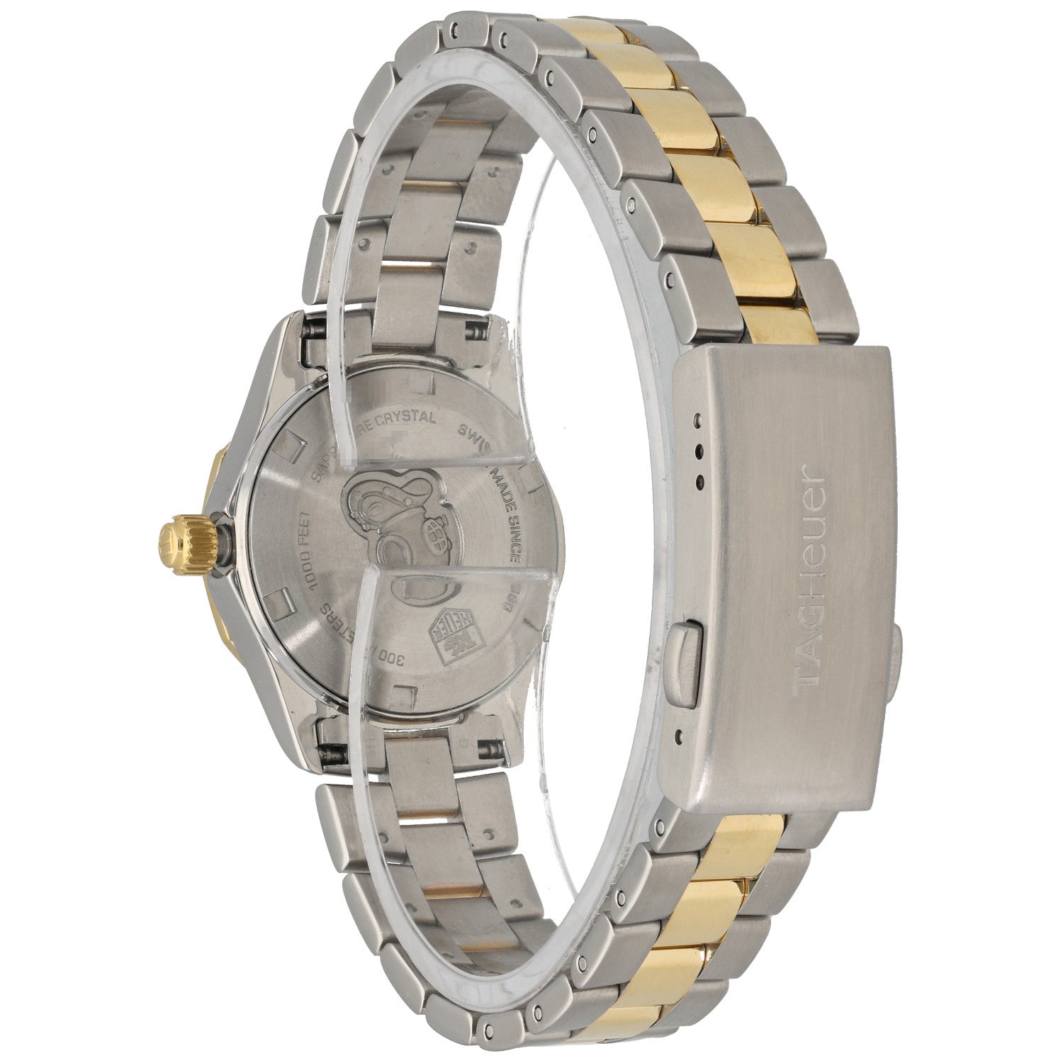 Tag Heuer Aquaracer WAF1425 , white mother of pearl dial, stainless steel and gold, rear angle image