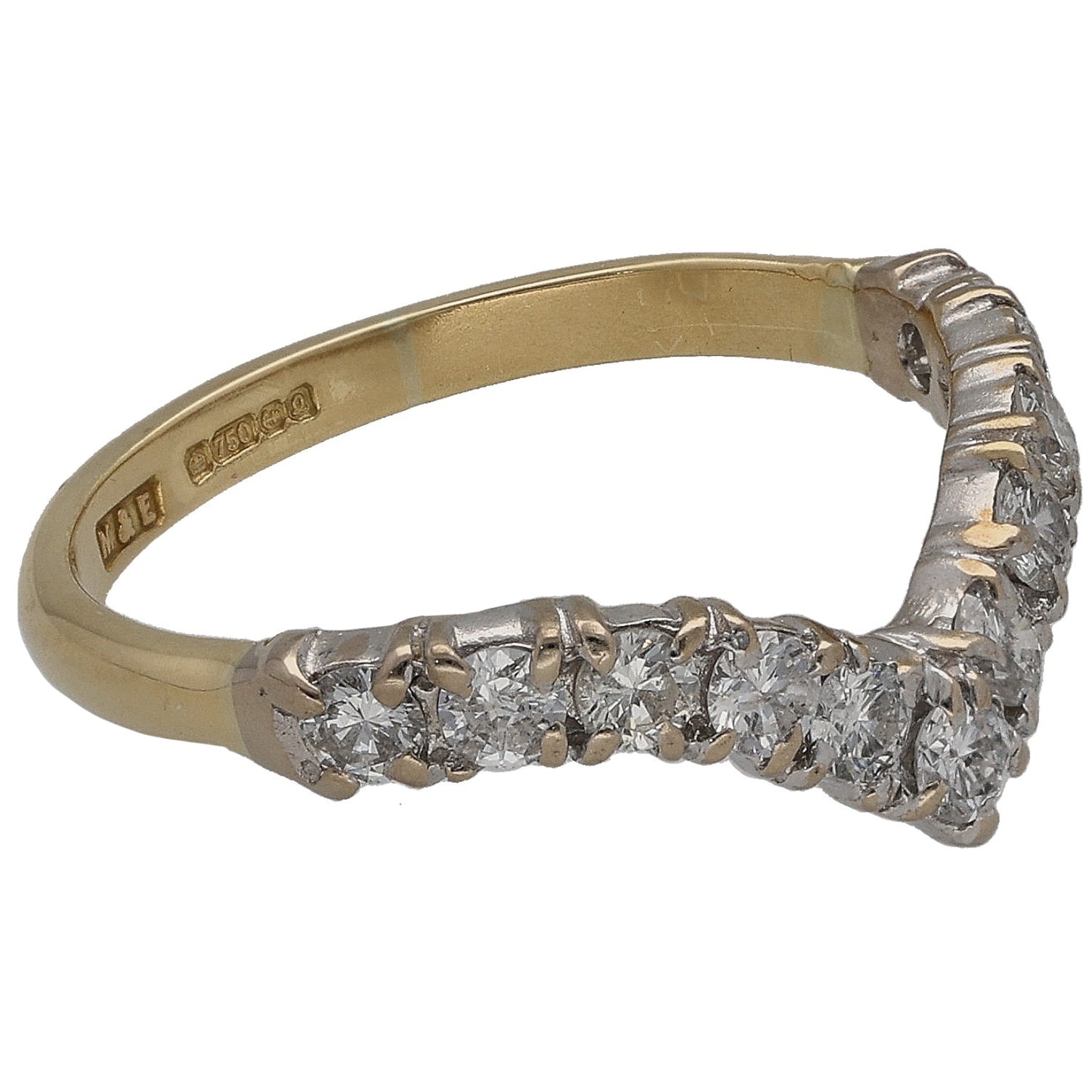 18ct Gold 0.44ct Diamond Wishbone Ring Size K