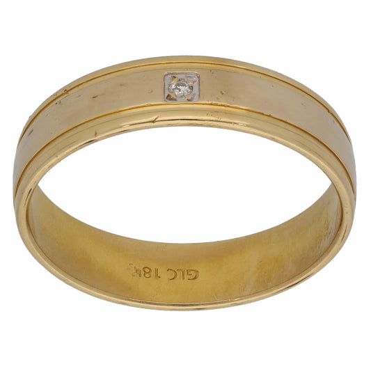 18ct Gold 0.01ct Diamond Patterned Wedding Ring Size W