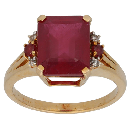 9ct Gold Ruby & Imitation Gems Dress/Cocktail Ring Size L