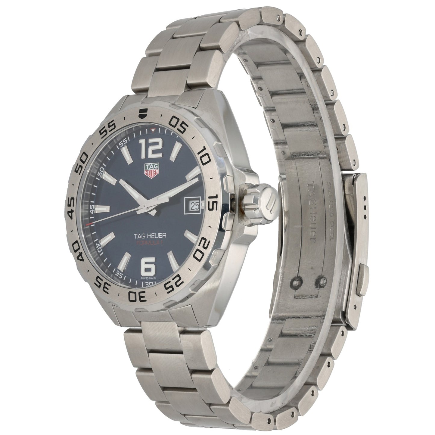 Tag Heuer Formula 1 WAZ1118, blue dial in 41mm stainless steel case and bracelet crown angle