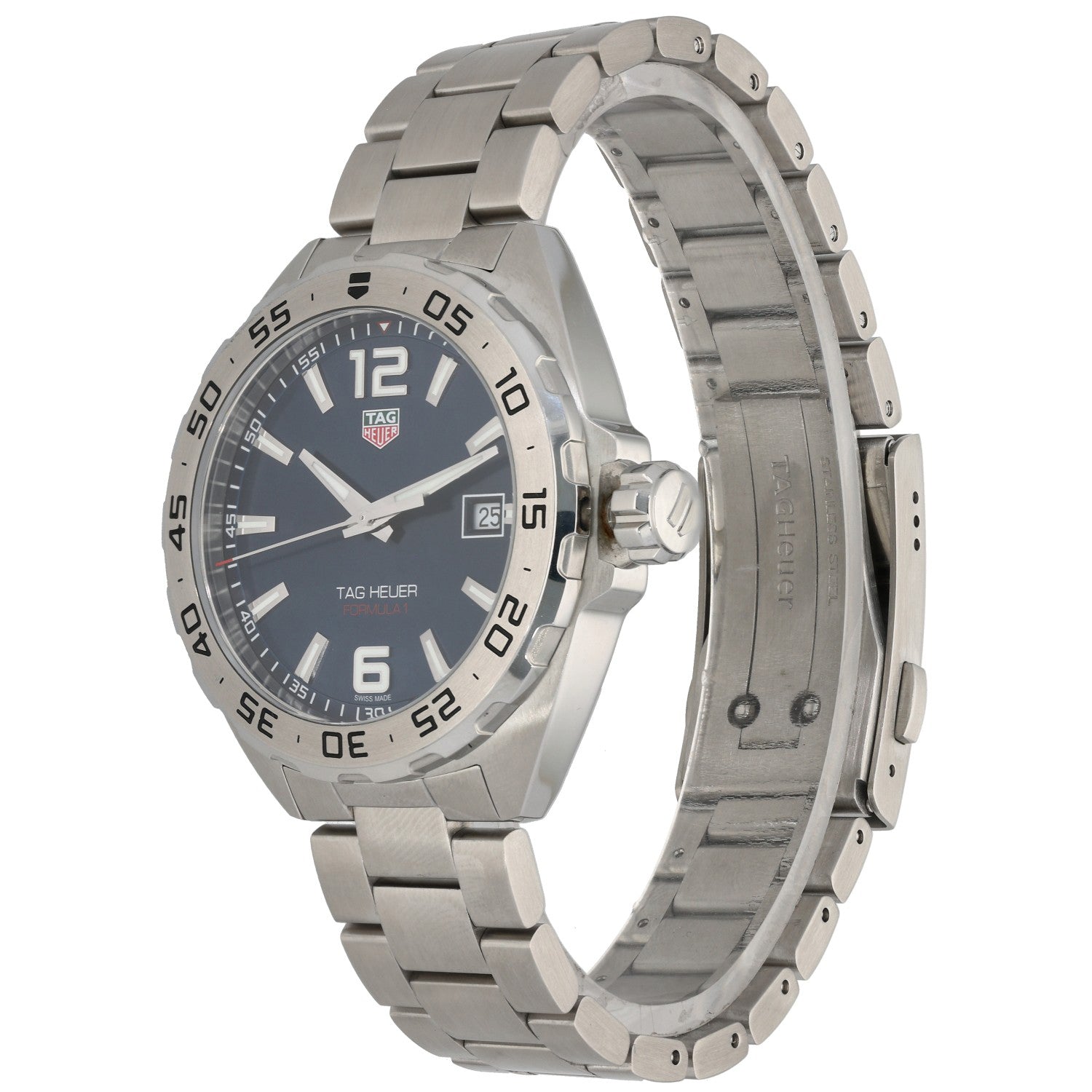 Tag Heuer Formula 1 WAZ1118, blue dial in 41mm stainless steel case and bracelet crown angle