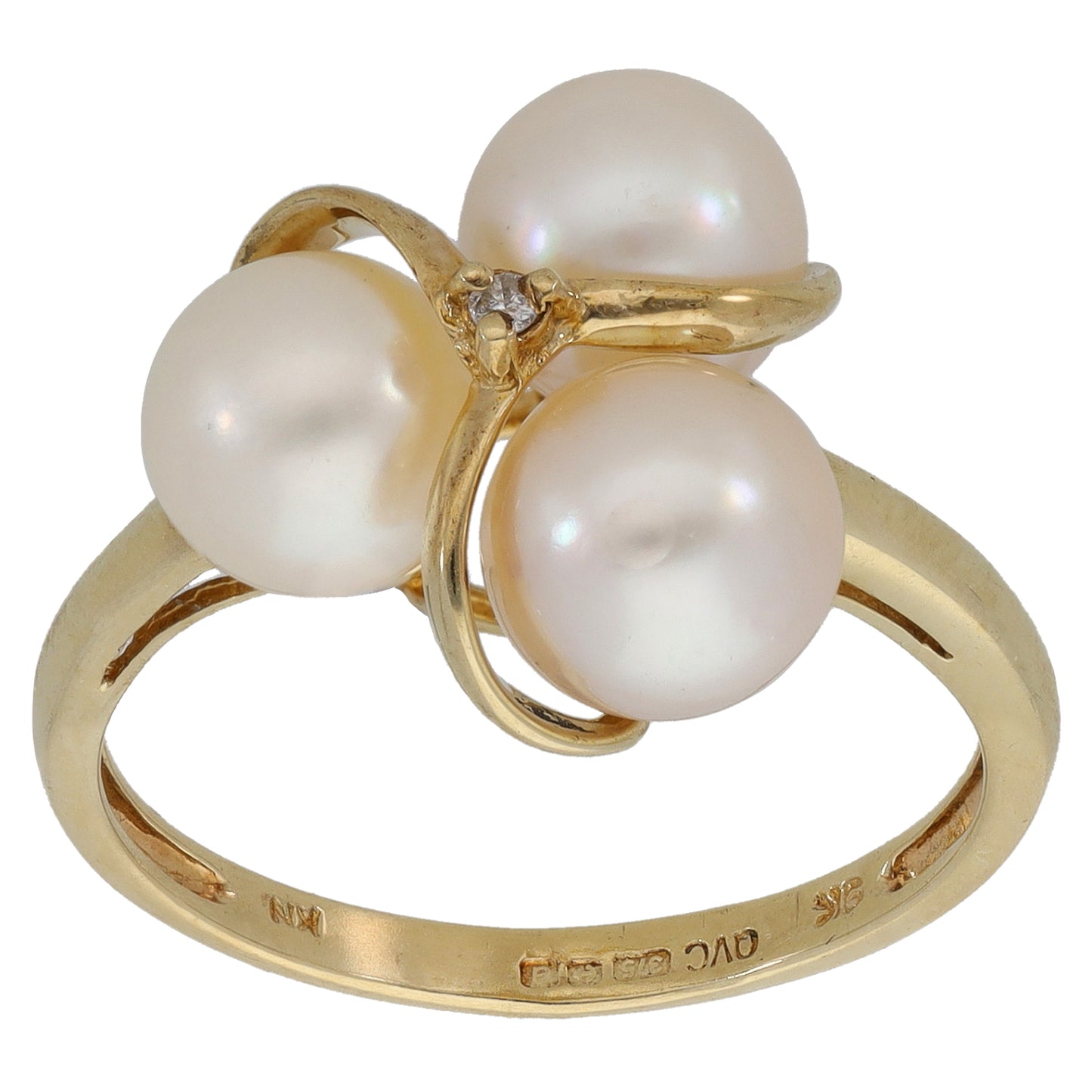 9ct Gold Cultured Pearl & 0.05ct Diamond Dress/Cocktail Ring Size L