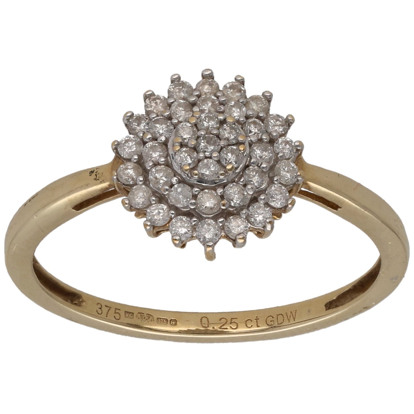 9ct Gold 0.25ct Diamond Cluster Ring Size N