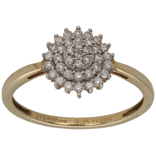 9ct Gold 0.25ct Diamond Cluster Ring Size N
