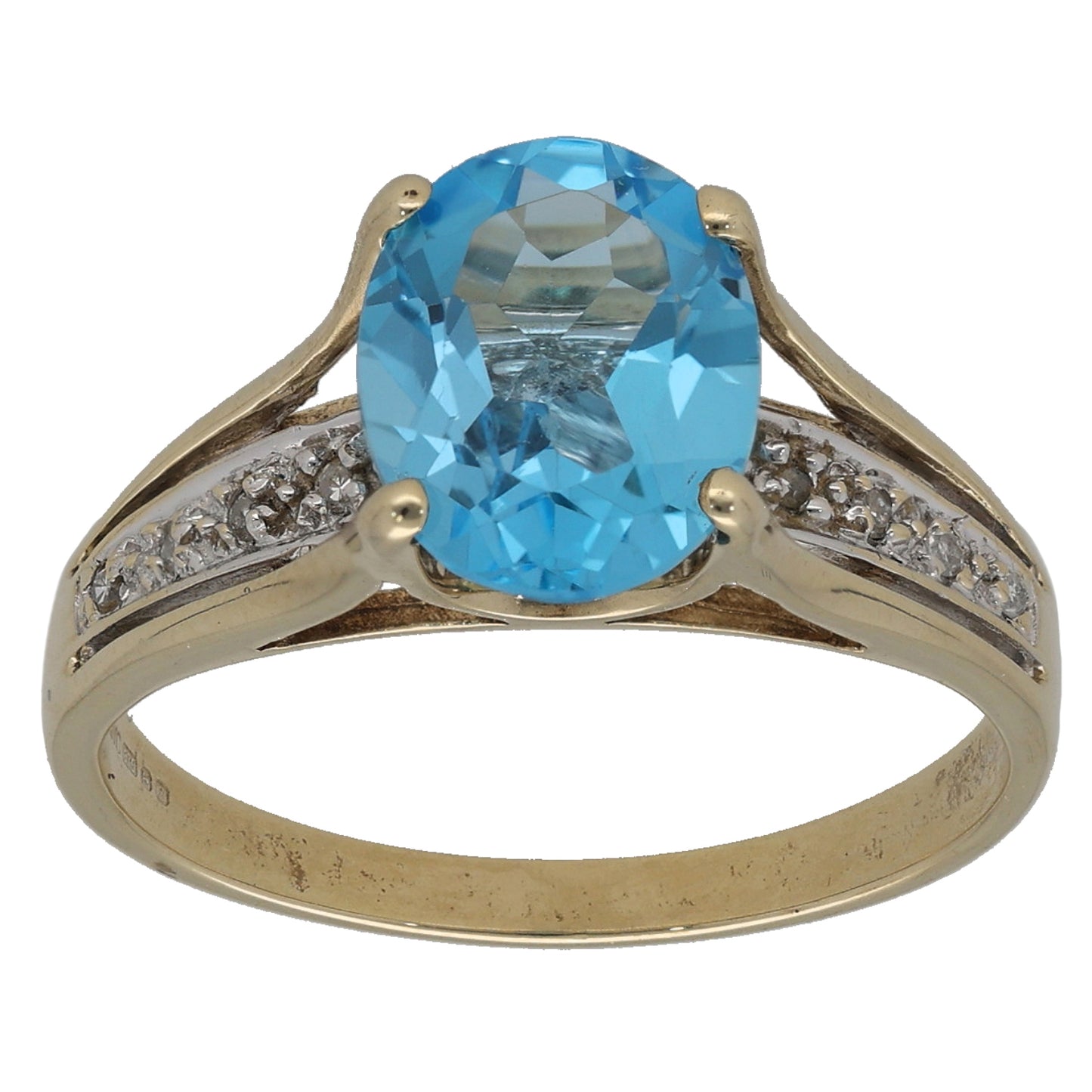 9ct Gold Topaz & 0.05ct Diamond Single Stone Ring With Accents Size Q