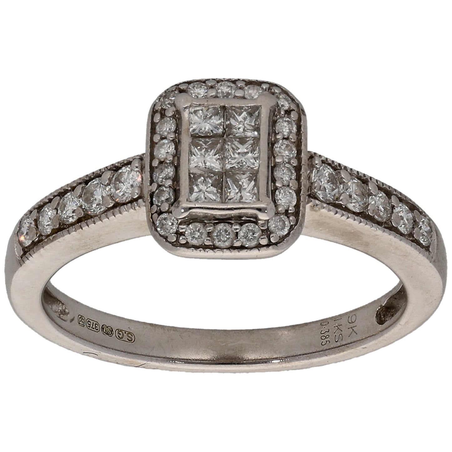 9ct White Gold 0.385ct Diamond Dress/Cocktail Ring Size L