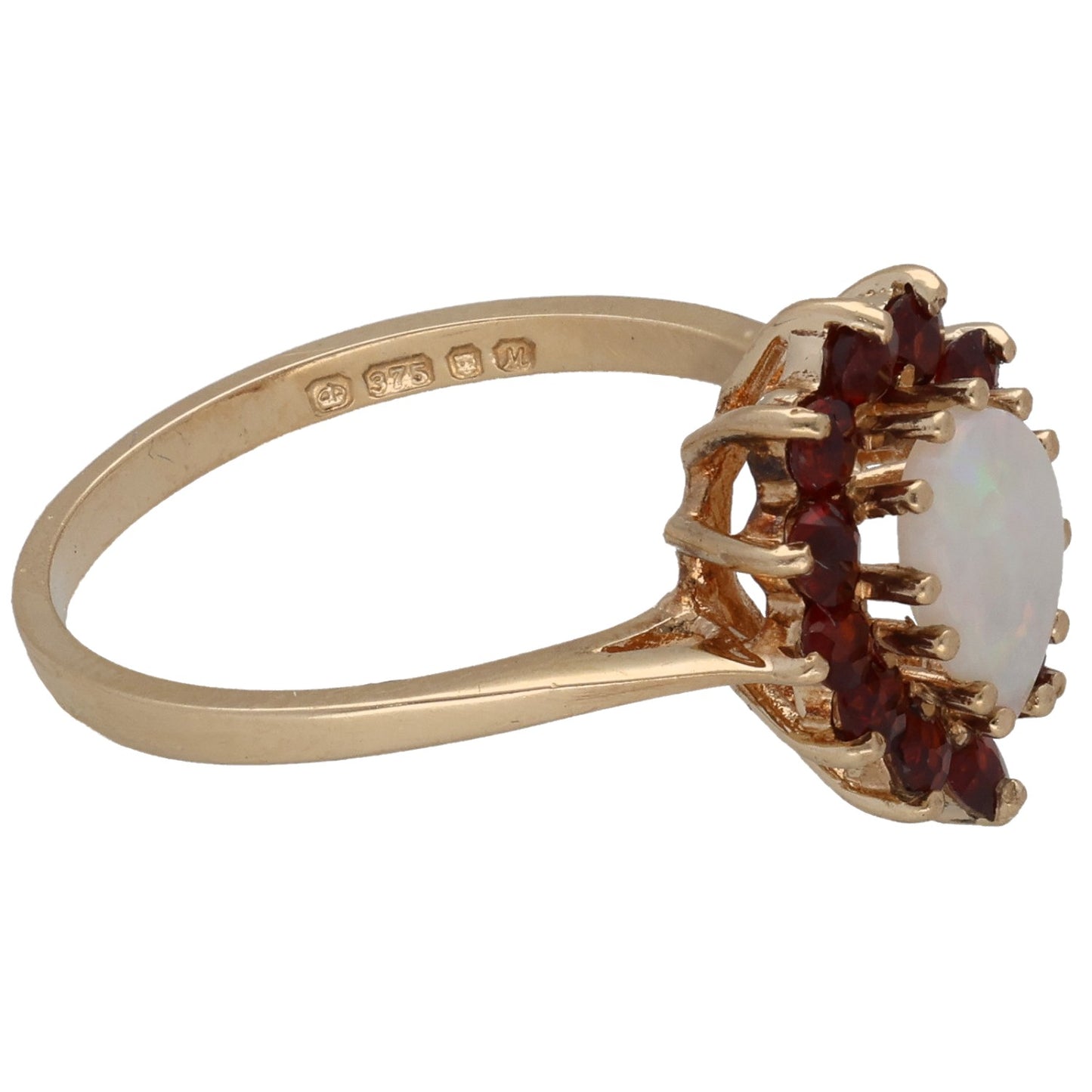 9ct Gold Opal & Garnet Cluster Ring Size M