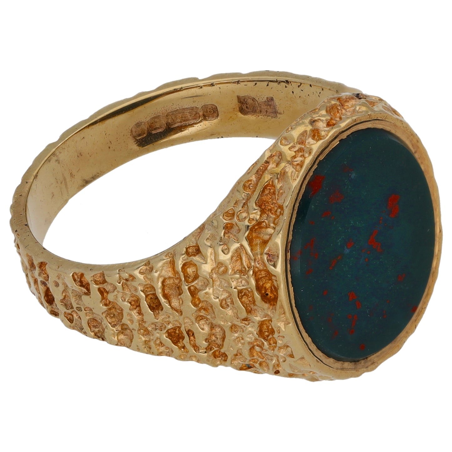 9ct Gold Bloodstone Patterned Signet Ring Size U