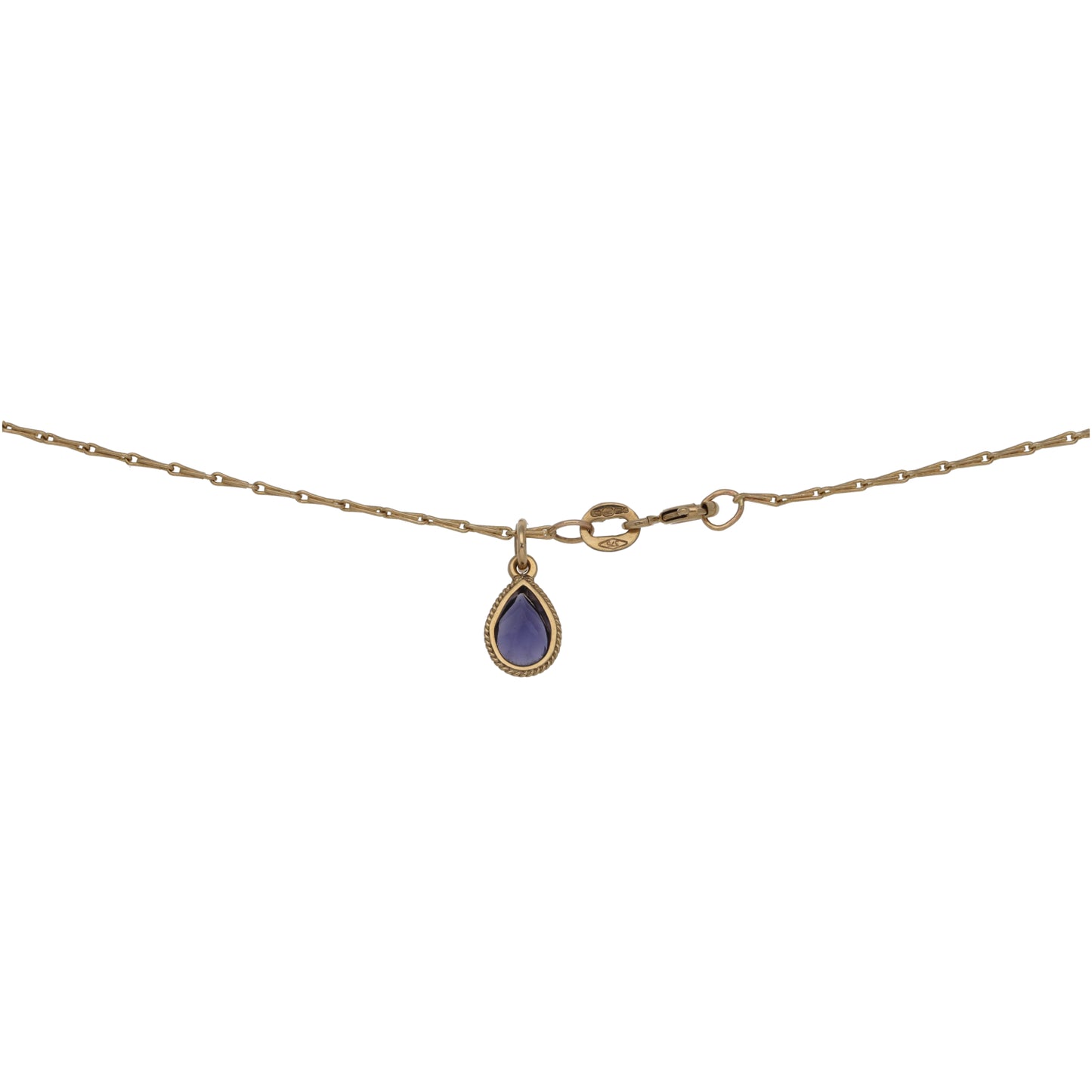 9ct Gold Iolite Single Stone Pendant With Chain