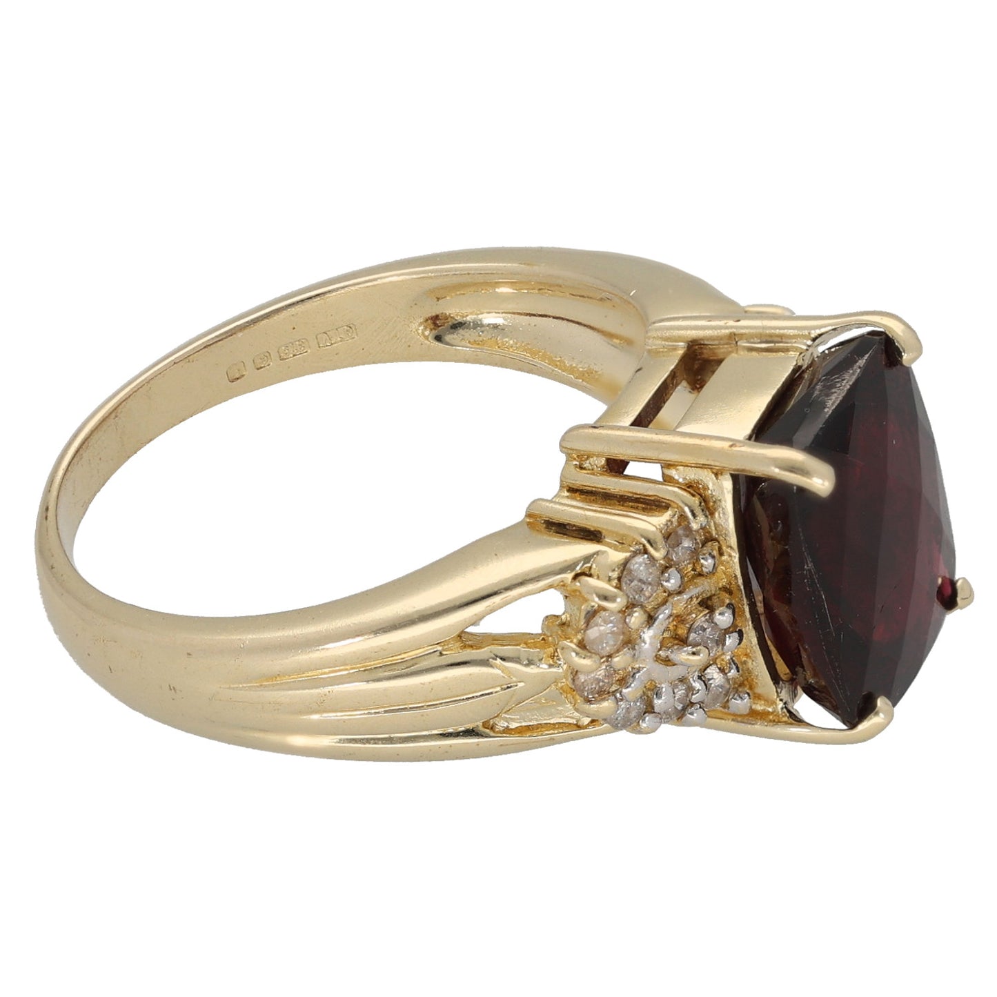 9ct Gold Garnet & 0.16ct Diamond Dress/Cocktail Ring Size N