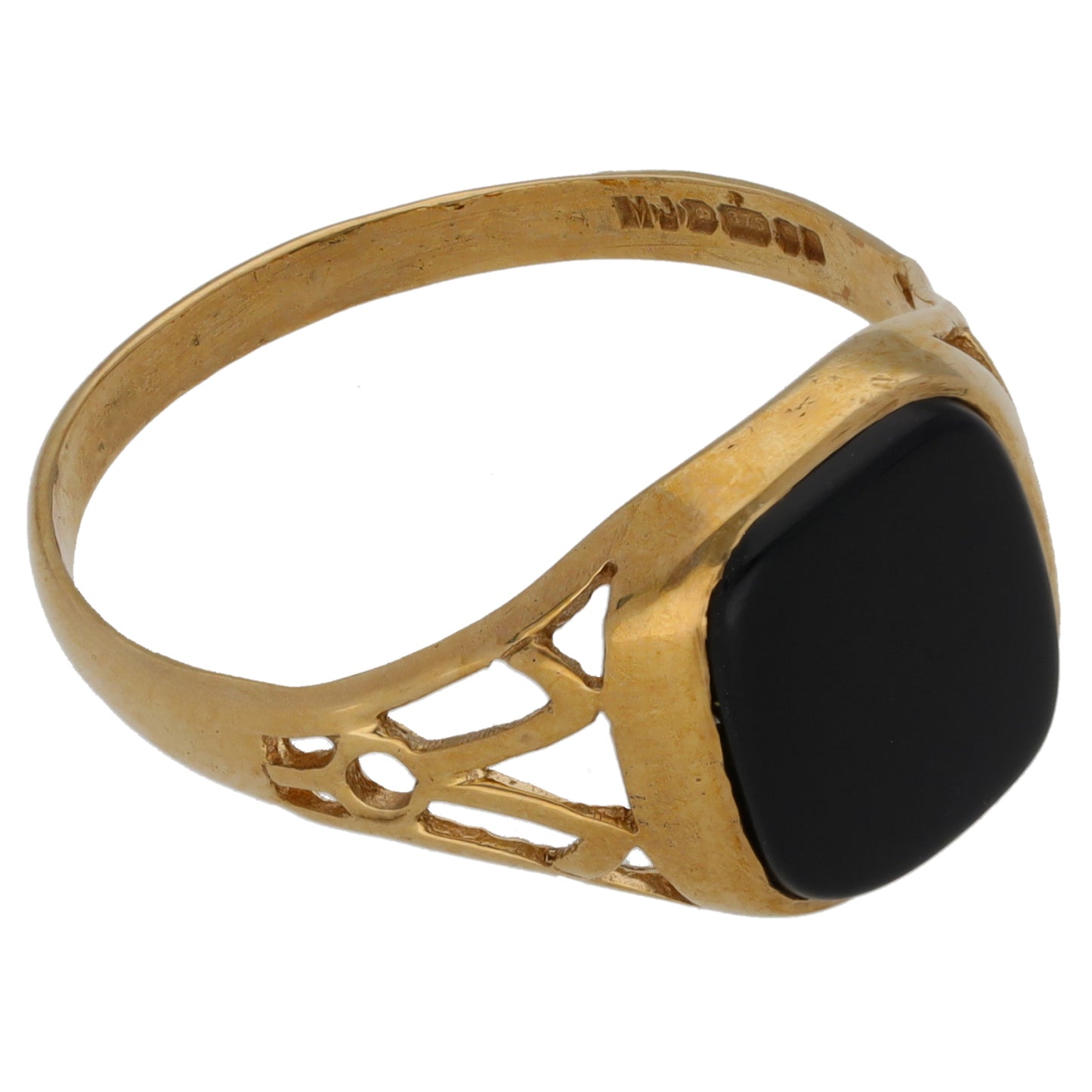9ct Gold Onyx Patterned Signet Ring Size W