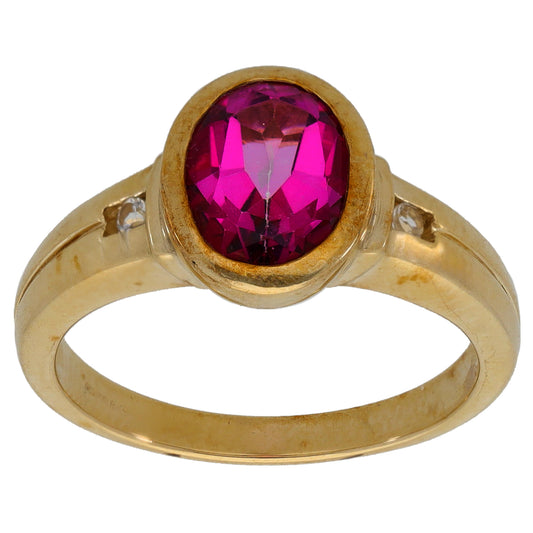 9ct Gold Coated Topaz & Imitation Gems Single Stone Ring With Accents Size N