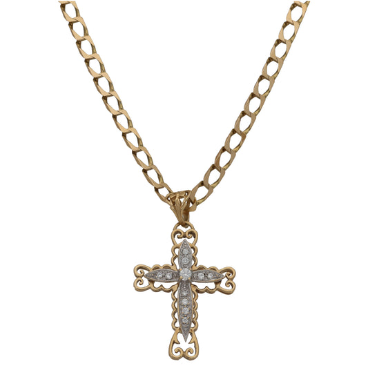 9ct Gold Cubic Zirconia Cross Pendant With Chain