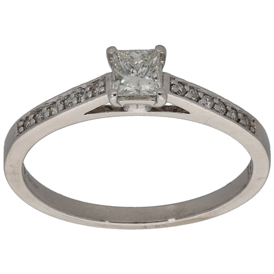 18ct Gold 0.31ct Diamond Solitaire Ring With Accent Stones Size L