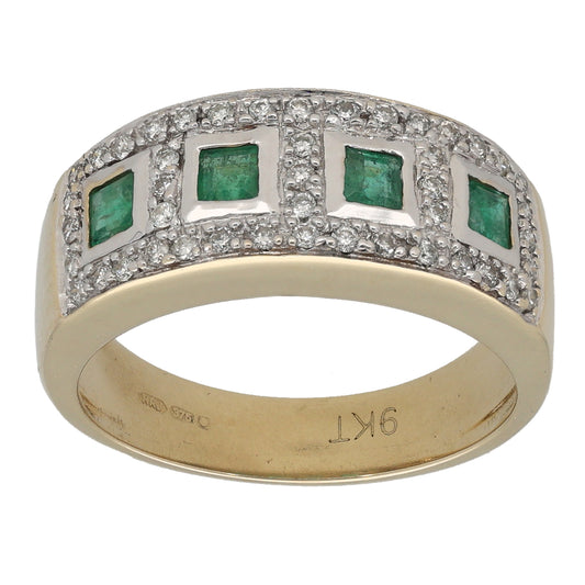 9ct Gold 0.215ct Diamond & Emerald Dress/Cocktail Ring Size L