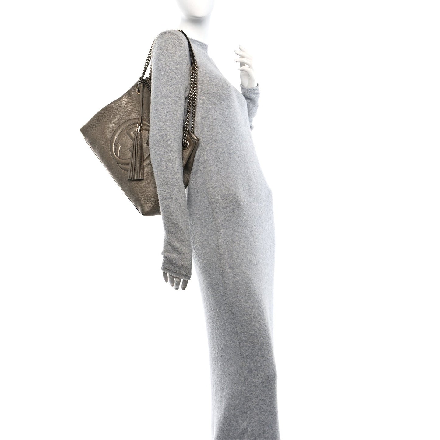 Gucci Soho Chain Metallic Pebbled Calfskin Leather Bag - Golden Beige