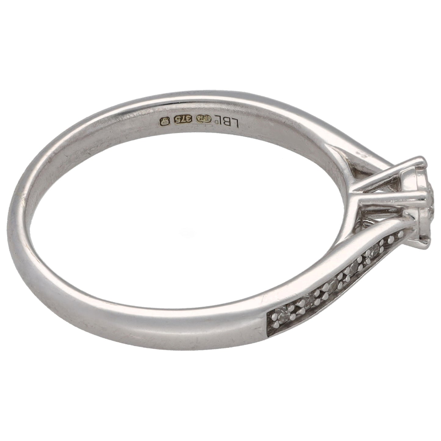 9ct White Gold 0.15ct Diamond Solitaire Ring With Accent Stones Size O