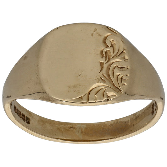9ct Gold Patterned Signet Ring Size S